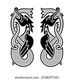 Winged Dragon. Illustration in the Scandinavian Celtic style, vector illustration