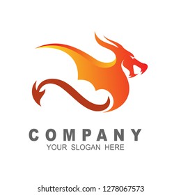 Winged dragon logo, dragon logo with flying design illustration