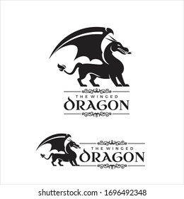 winged dragon logo simple black vector or badge animal template inspiration 