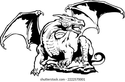 Winged Dragon Standing Vector Illustration