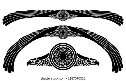 The winged eagle, the solar symbol, isolated on white, vector illustration