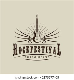 winged electric guitar logo vector vintage illustration template icon graphic design. rock festival sign or symbol for concert with retro style