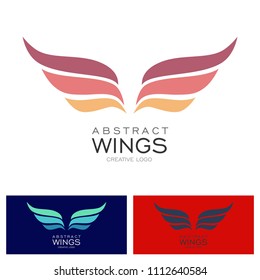 Winged emblems, frames, icons, angel and phoenix wings. Design elements for logo, emblem, sign, brand mark. Vector illustration.