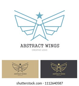 Winged emblems, frames, icons, angel and phoenix wings. Design elements for logo, emblem, sign, brand mark. Vector illustration.