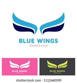 Winged emblems, frames, icons, angel and phoenix wings. Design elements for logo, emblem, sign, brand mark. Vector illustration.