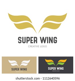 Winged emblems, frames, icons, angel and phoenix wings. Design elements for logo, emblem, sign, brand mark. Vector illustration.