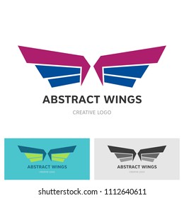 Winged emblems, frames, icons, angel and phoenix wings. Design elements for logo, emblem, sign, brand mark. Vector illustration.