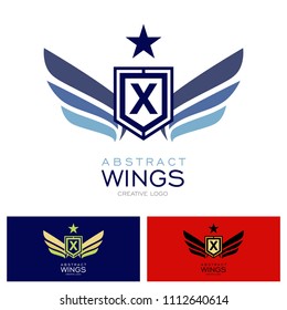 Winged emblems, frames, icons, angel and phoenix wings. Design elements for logo, emblem, sign, brand mark. Vector illustration.
