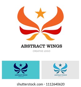 Winged emblems, frames, icons, angel and phoenix wings. Design elements for logo, emblem, sign, brand mark. Vector illustration.