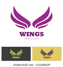 Winged emblems, frames, icons, angel and phoenix wings. Design elements for logo, emblem, sign, brand mark. Vector illustration.