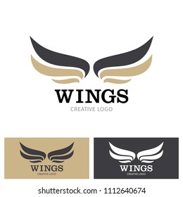Winged emblems, frames, icons, angel and phoenix wings. Design elements for logo, emblem, sign, brand mark. Vector illustration.