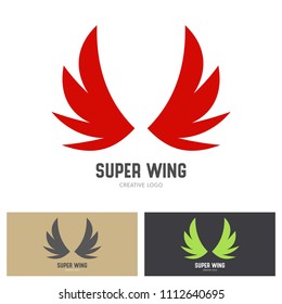 Winged emblems, frames, icons, angel and phoenix wings. Design elements for logo, emblem, sign, brand mark. Vector illustration.