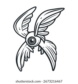Ilustración vectorial de ojo alado – Surreal Flying Eye Illustration Symbol of Vision