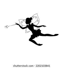 Winged fairy silhouette. Illustration of a ballet dancing fairy in the cartoon style isolated on a white background. Vector 10 EPS.