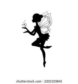 Silhouette de hadas aladas. Ilustración de un hada bailarina de ballet al estilo de las caricaturas aislado en un fondo blanco. Vector 10 EPS.