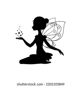 Winged Fairy Silhouette Illustration Sitting Fairy Stock Vector ...