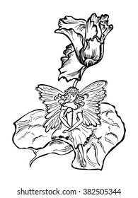 winged fairy sit in a flower leaf cyclamen