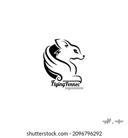 a winged fennec fox is sitting _vector logo mascot