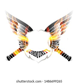 winged and fiery shield vectors for labels, logos, and communities