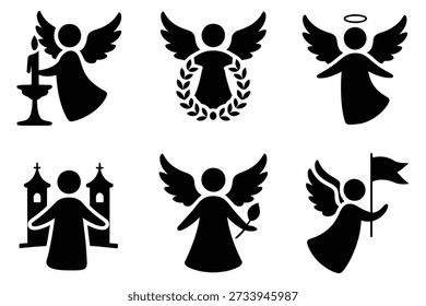 Winged figures holding objects angel silhouette