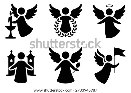 Winged figures holding objects angel silhouette