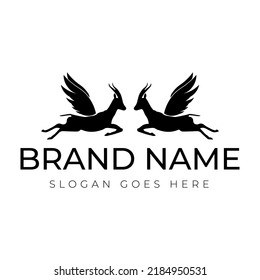 Winged Flying Gazelles Vector Logo Design