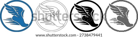 Winged foot, speed symbol, Hermes shoe, blue icon and graphic