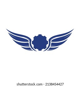 Diseño del logotipo vectorial de los engranajes alados. Rueda de cog con diseño de icono de alas.	