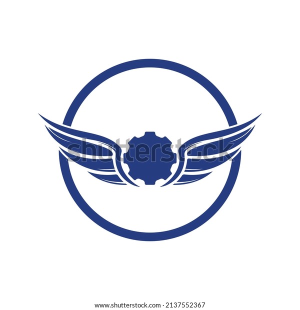Winged gear vector logo design. Cog wheel with\
wings icon design.	