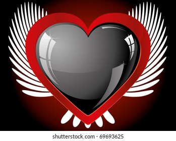 Winged glitter black heart, vector illustration