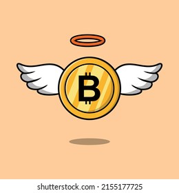 Winged gold bitcoin vector illustration isolated background