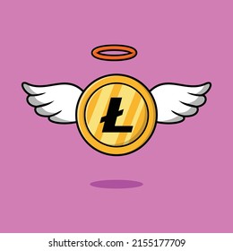 Winged gold litecoin coins vector illustration isolated background