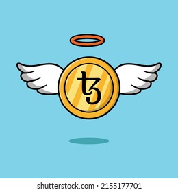 Winged gold tezos coins vector illustration isolated background