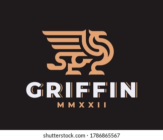 Winged griffin heraldic logo design editable for your business.