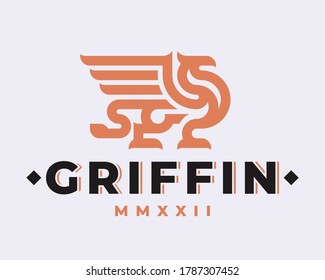 Winged griffin heraldic logo design editable for your business.