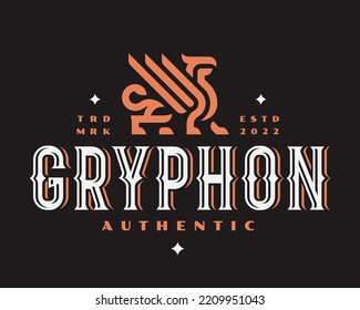 Winged griffin luxury emblem, label , badge for your logo or crest. Heraldic gryphon modern vector illustration.