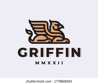 Winged griffin modern logo. Heraldic gryphon emblem design editable for your business. Vector illustration.