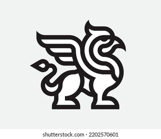 Winged griffin modern logo. Heraldic gryphon emblem design editable for your business. Vector illustration.