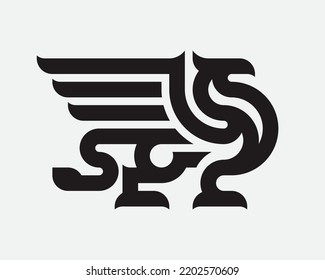 Winged griffin modern logo. Heraldic gryphon emblem design editable for your business. Vector illustration.