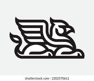 Winged griffin modern logo. Heraldic gryphon emblem design editable for your business. Vector illustration.