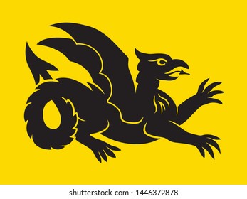 Winged griffin. Vector illustration, logo or icon on yellow background. Tartary or Tartaria flag.