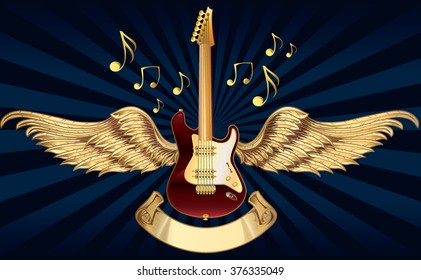 Winged guitar emblem
