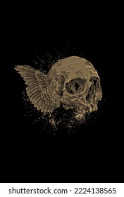 Winged head skull vector illustration