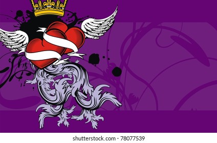 winged heart background in vector format