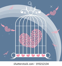 Corazón alado en vectorial de jaula de aves