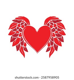 Winged Heart Design, Love with Wings.  Romantic Valentine Clipart, Red Heart Vector illustration. Flying Heart Illustration, Wedding, Anniversary, Tattoo, Greeting Card Elements Digital Art.
