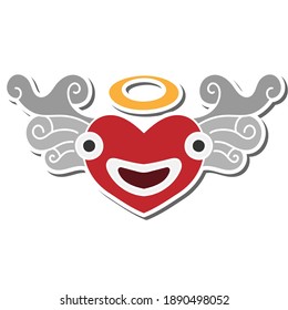 winged heart hand drawn doodle stickers design vector illustration