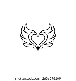 winged heart love logo in flat design style