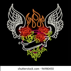 Winged heart in neon
