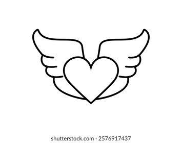 Winged Heart Outline Icon Illustration